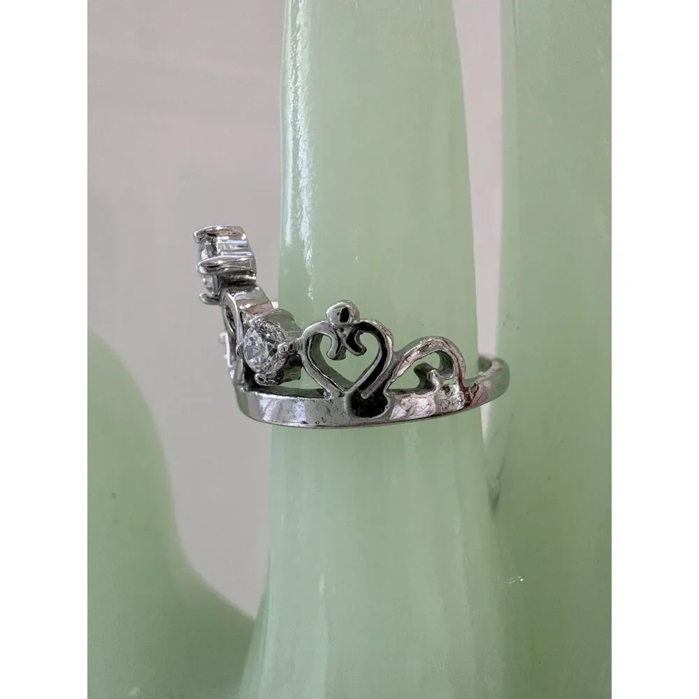 Sterling Silver 925 Princess Crown CZ Ring Size 6